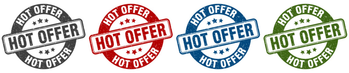 hot offer stamp. hot offer round stamp set isolated on white background