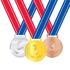  Gold Silver Bronze Medals with Ribbons Vector Illustration