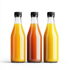 three bottles of natural vegetable or fruit juices