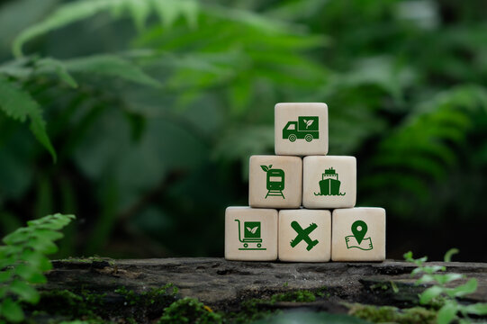 Green logistics or Sustainable transport. Air, sea, and land transportation with clean energy process to Net zero carbon emission. Business sustainable strategy for global shipment or cargo shipping.