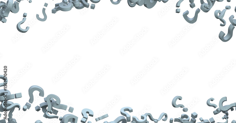 Poster question marks background. 3D Rendering.
