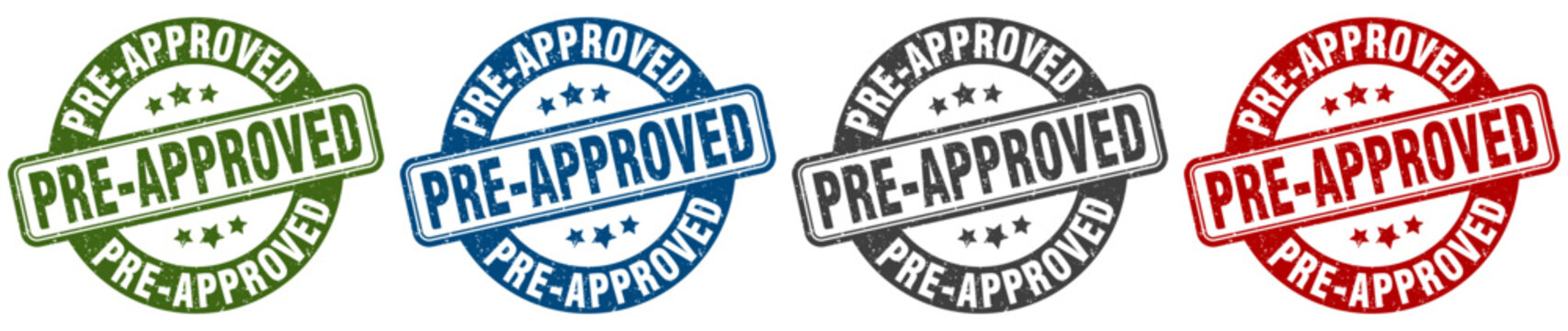 pre-approved stamp. pre-approved round stamp set isolated on white background