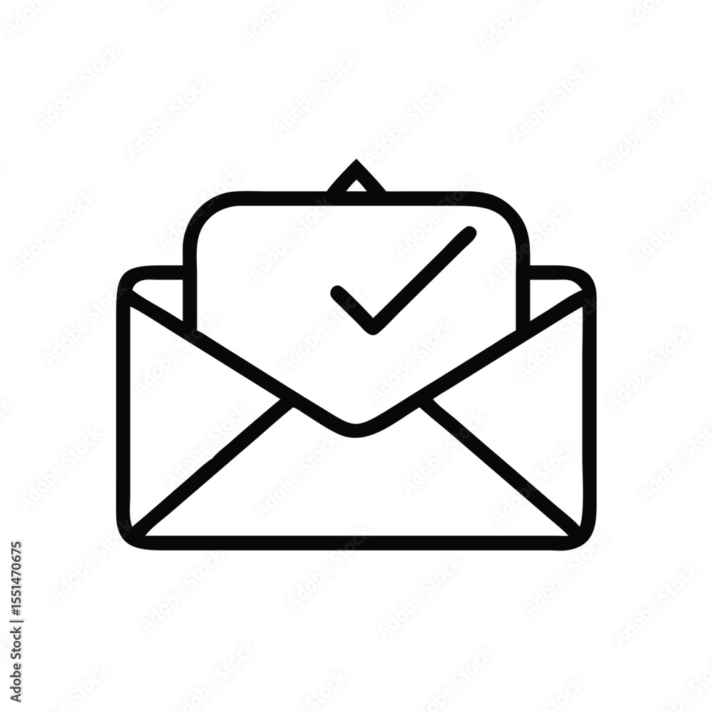 Poster email open with check mark vector icon for received message confirmation and success