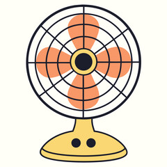 Cute cartoon desk fan with orange blades isolated on white background