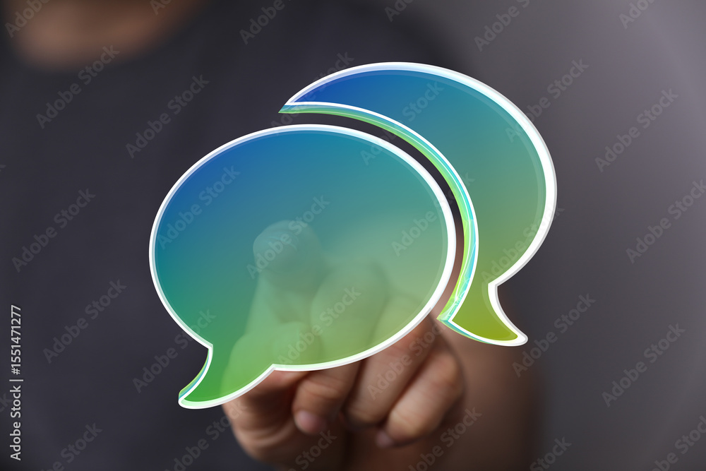 Poster Abstract image of two speech bubbles, representing communication and dialogue.