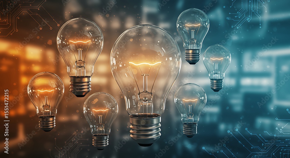 Aufkleber illuminated light bulbs representing ideas innovation and technological advancements within a circui