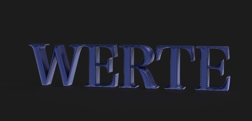 High-quality 3D rendering of the German word 'Werte,' meaning values, ideal for concepts of ethics,...