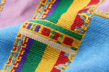 Close-up View of Vibrant Kente Cloth Showcasing Intricate Textile Patterns and Colors