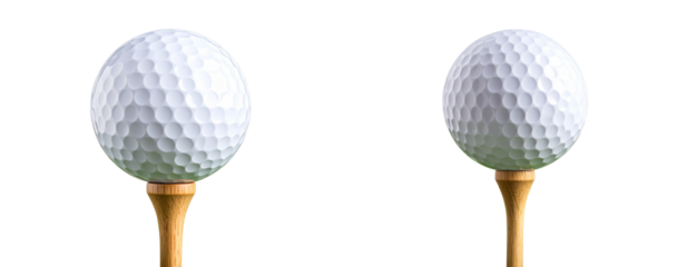 Close Up Realistic Golf Ball on Tee in Green Grass Isolated Transparent Background PNG