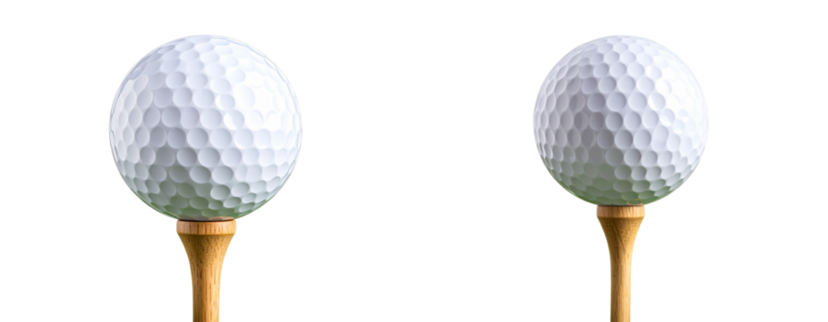 Close Up Realistic Golf Ball on Tee in Green Grass Isolated Transparent Background PNG