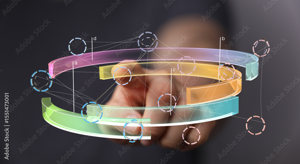 Aufkleber Abstract image of a person interacting with a 3D data visualization network.