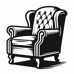 Club Chair. Furniture Interior Decoration Cartoon Animal Clipart Line Art Vector Illustration. Comfy lounge seat den armchair relaxation room furnishing for the home.