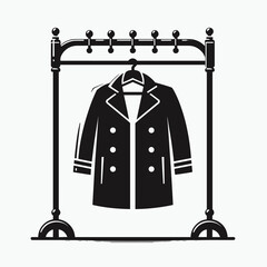 Coat Rack. Furniture Interior Decoration Cartoon Animal Clipart Line Art Vector Illustration. Entryway fixture for holding outerwear jackets and head covering at home.