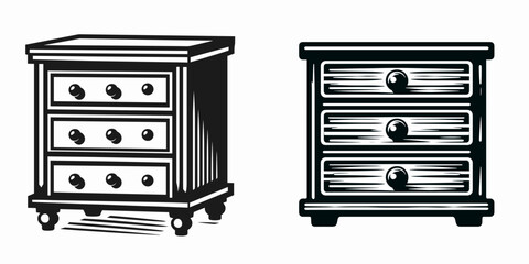 Chest of Drawers. Furniture Interior Decoration Cartoon Animal Clipart Line Art Vector Illustration. Bedroom unit vertical dresser for clothing and personal storage.