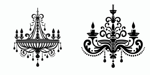 Chandelier. Furniture Interior Decoration Cartoon Animal Clipart Line Art Vector Illustration. Hanging illumination fixture home decor and ceiling bright decor for a room.