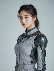 A Korean woman in her 20s with a robot body