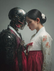 A Korean woman in her 20s with a robot body
