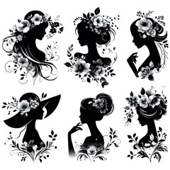 Fototapeta premium Elegant women silhouettes with floral designs