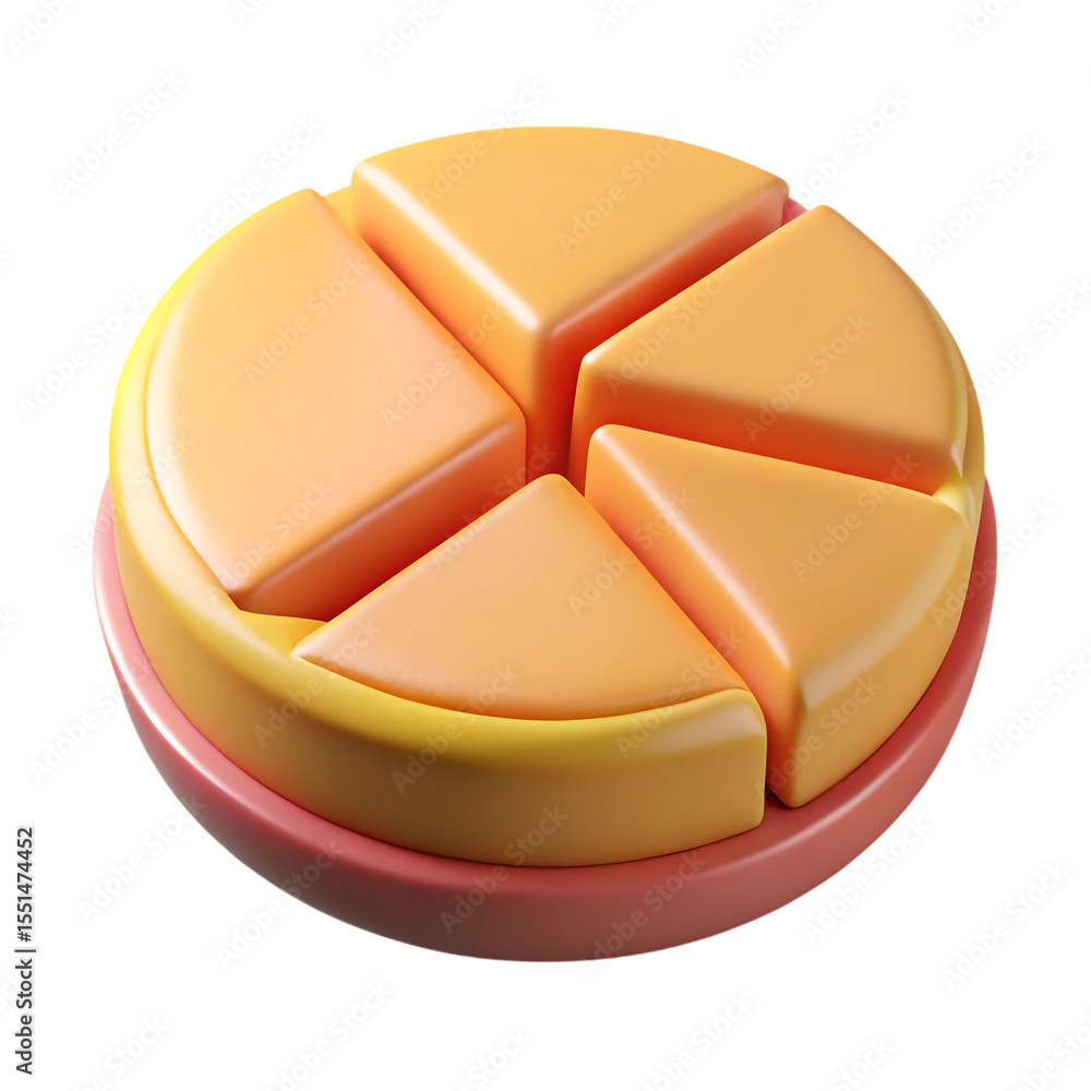 Poster animated 3d pie chart illustration with five slices representing data analysis concept
