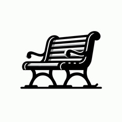 Bench. Furniture Interior Decoration Cartoon Animal Clipart Line Art Vector Illustration. Outdoor seat for rest a garden perch or park relaxation.