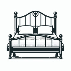 Bed Frame. Furniture Interior Decoration Cartoon Animal Clipart Line Art Vector Illustration. Sleeping platform base foundation home bedroom structure.