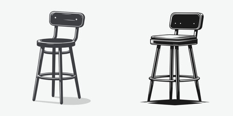 Bar Stool. Furniture Interior Decoration Cartoon Animal Clipart Line Art Vector Illustration. Counter height chair pub seat kitchen island furniture home lounge fixture.