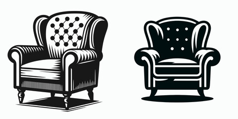Armchair. Furniture Interior Decoration Cartoon Animal Clipart Line Art Vector Illustration. Comfortable seat for relaxation a cozy place to unwind at home.