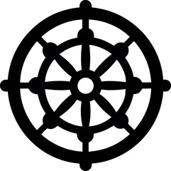 Obraz premium Vector art of black dharma wheel symbol isolated on white background