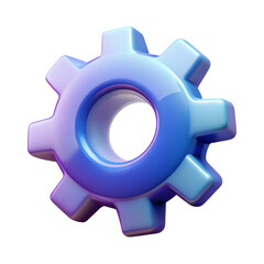 Glossy 3d rendered cogwheel icon with gradient colors on a sleek black background.