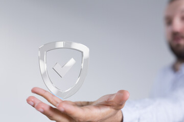Digital security, data protection, safety, verified, secure, shield, check mark, trust, reliable,...