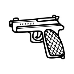 Police gun. Hand drawn doodle vector. Special officer weapon. Pistol. Illustration line art element.