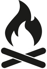 Minimalist Campfire Icon – Black Flame and Logs Symbol