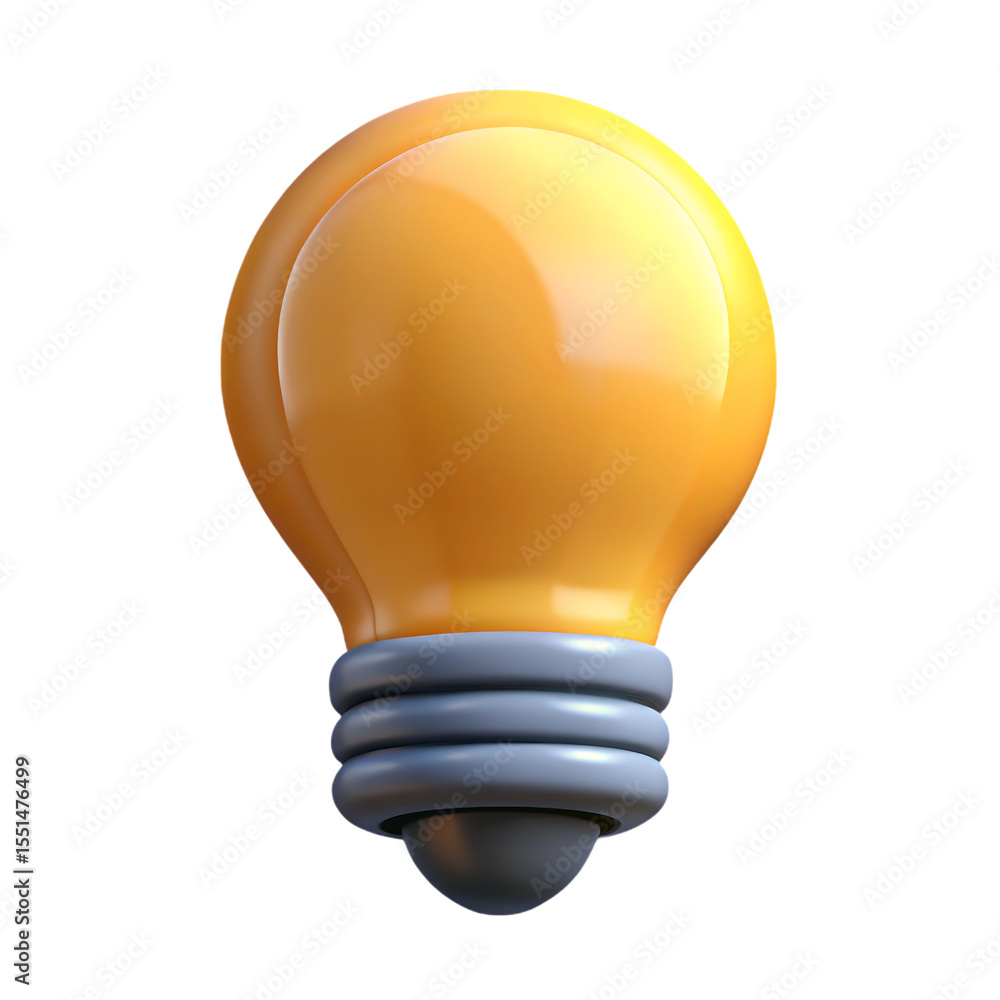 Poster illuminated 3d render of a yellow light bulb on a solid black background