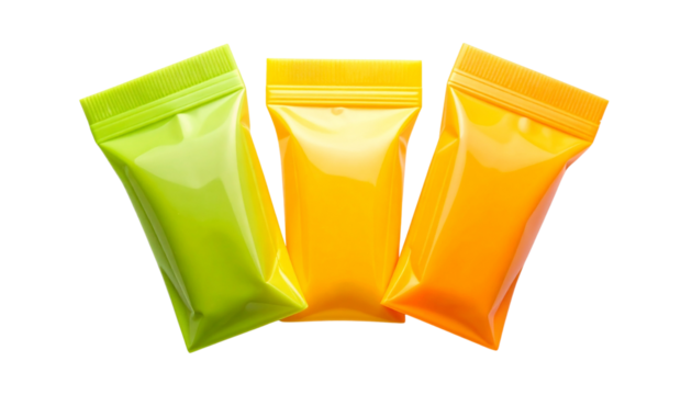 Highlighter pens shaped like soft juice pouches with bright translucent tips isolated on solid white background Png form