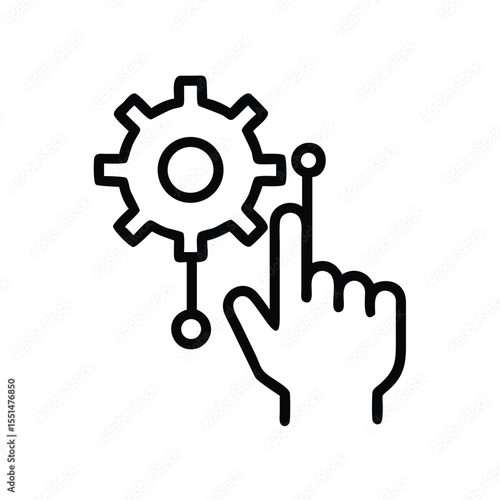 Poster settings configuration management control panel with hand touching gear icon vector graphic design