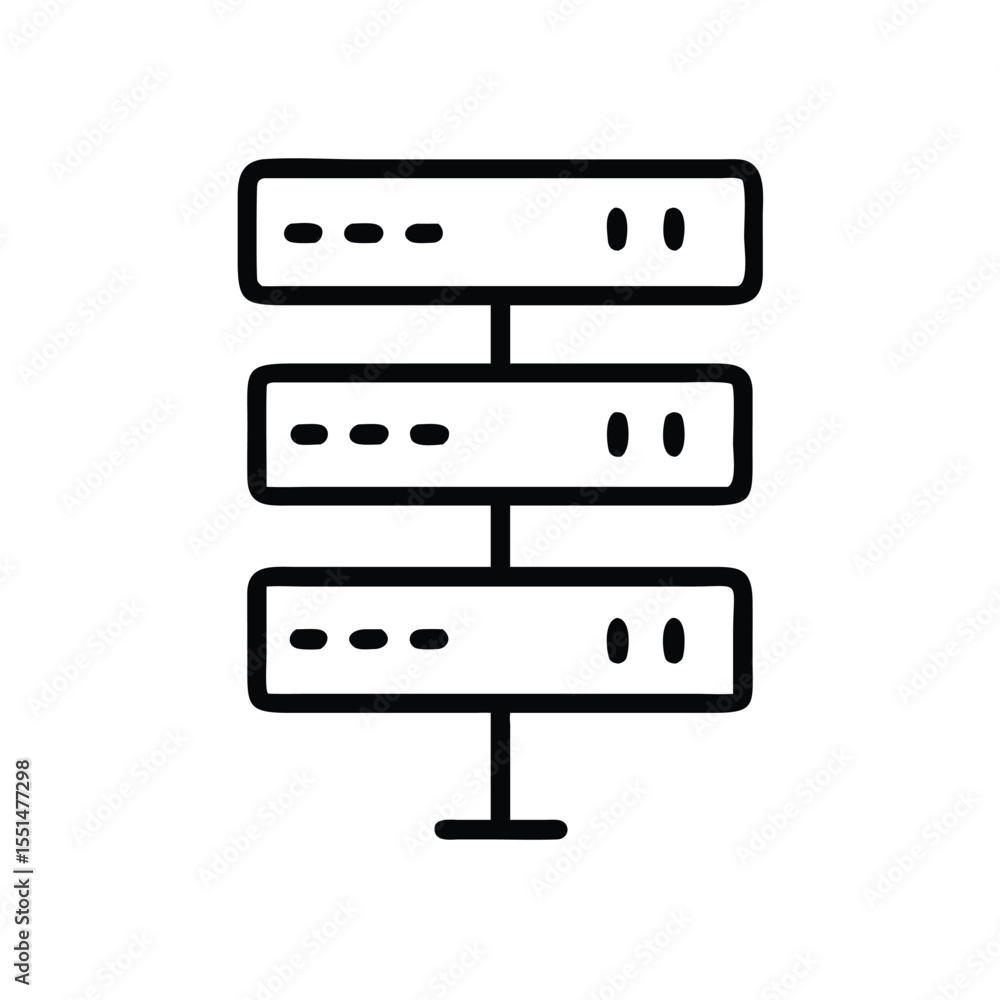 Poster illustration of a server rack with three horizontal servers connected by a vertical stand structure