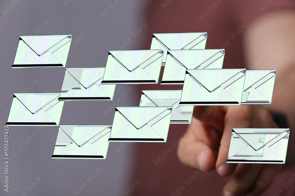 Poster Hand interacting with digital emails, depicting inbox management challenges.