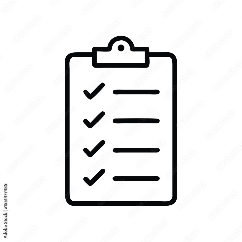 Poster clipboard with check marks and lines indicating completed tasks in a minimalist black and white styl