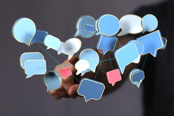 Abstract image of interconnected speech bubbles, symbolizing global communication and networking.