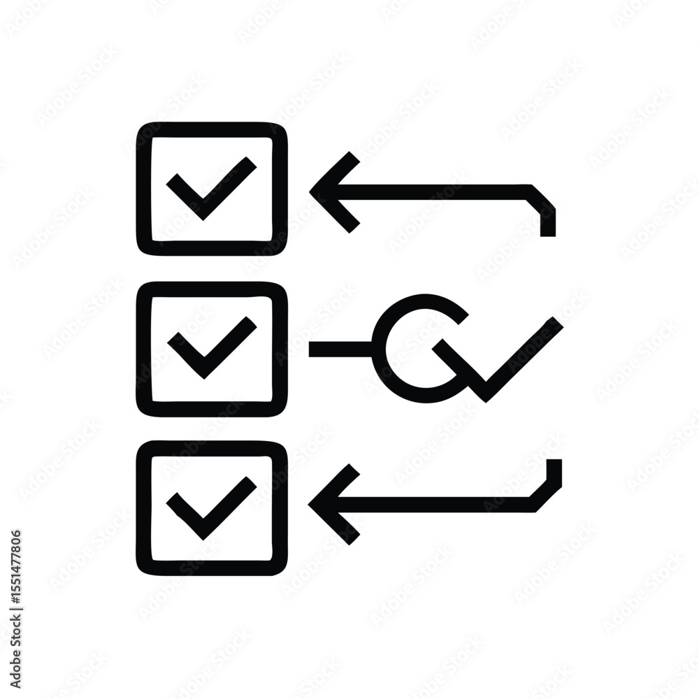Poster checklist with arrows indicating flow and completion of tasks in a sequential manner shown in black