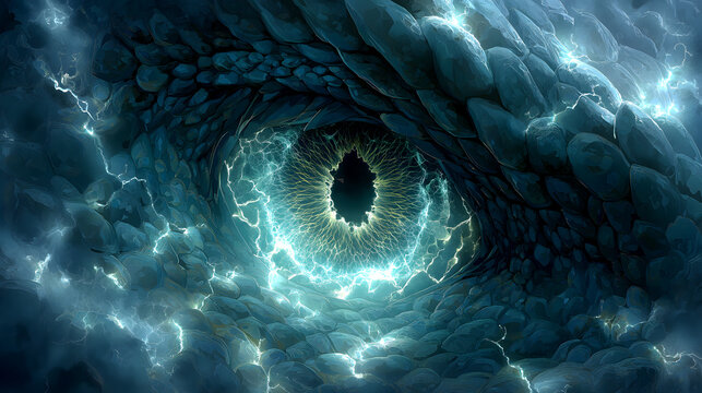 Hyperrealistic Norse Jormungandr PNG Material | World Serpent, Black-Cyan Rings, Scale Textures, Sea-Lightning, Mythical Battle
