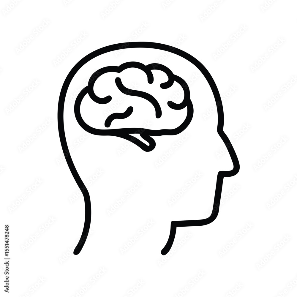 Poster outline of a head with a brain inside representing intelligence and cognitive function in black and 