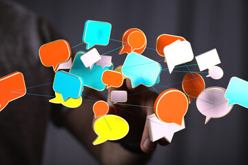 Abstract image of interconnected speech bubbles, symbolizing global communication and networking.
