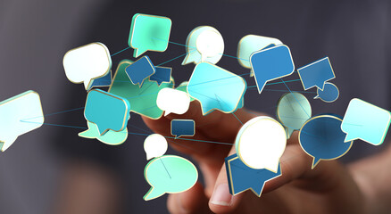 Conceptual image of interconnected speech bubbles, representing global communication and networking.