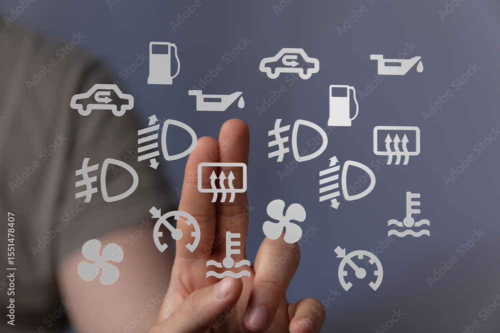 Poster Learn to identify and understand common car dashboard warning lights.  Avoid costly repairs by knowing what each symbol means.