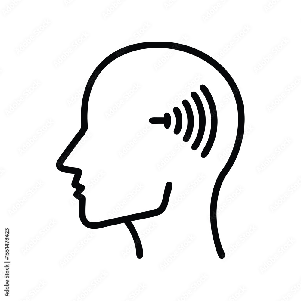 Poster outline of a head with a signal or waves symbol inside representing communication or technology conc