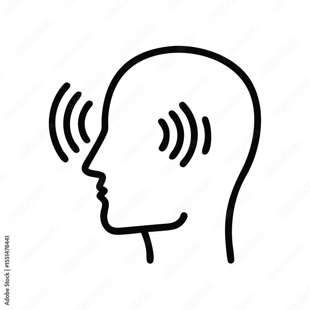 Poster outline of a head with sound waves emanating from the ears depicting hearing or listening intently