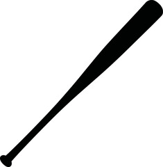 Black baseball bat silhouette lying diagonally on white background
