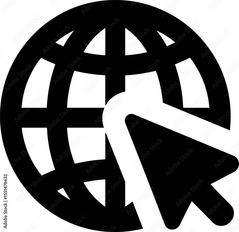 Poster cursor clicking globe icon representing global internet connectivity