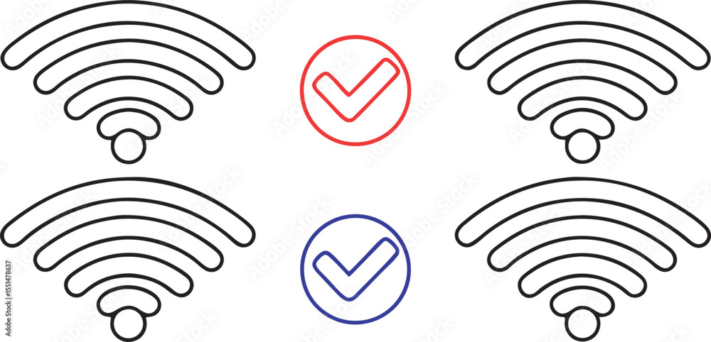 Poster wifi signal icon with check mark flat vector for internet connectivity and network status